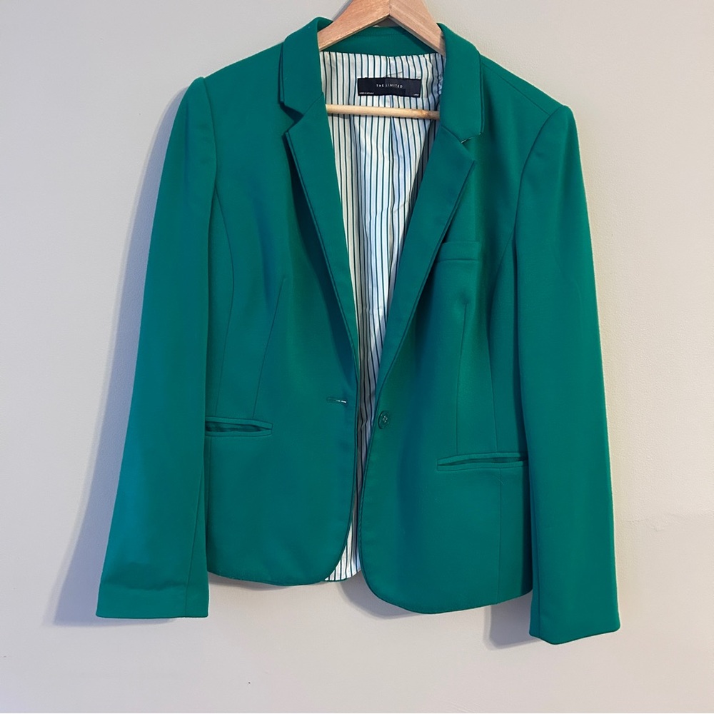 The Limited Green Striped Satin Lined Blazer